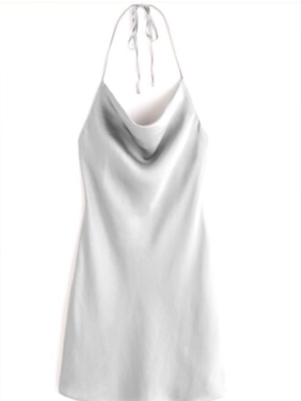 Satin Halter Slip Midi Dress in Silver